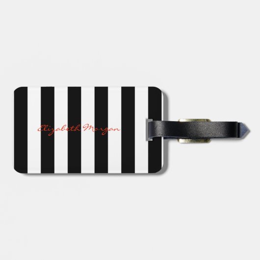 モダンストライプの – 赤い唇パーソナライズされた ラゲッジタグ (裏面横)