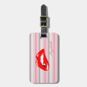 モダンストライプの – 赤い唇パーソナライズされた ラゲッジタグ (正面縦)