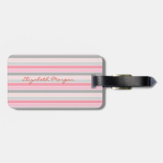 モダンストライプの – 赤い唇パーソナライズされた ラゲッジタグ (裏面横)