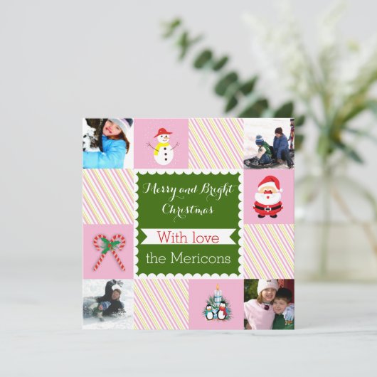 モダンストライプのChristmasのフラット写真 シーズンカード (スタンド正面)