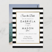 モダンストライプクラシック結婚の写真の日付を保存 ポストカード (正面/裏面)