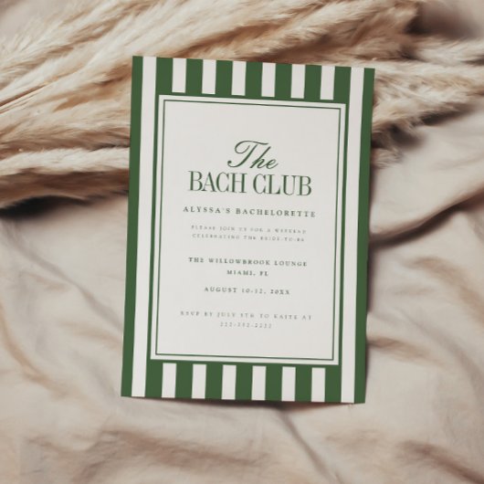 モダンストライプグリーンの"Bach Club"バチェラー 招待状