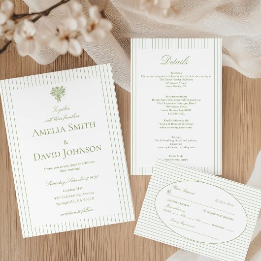 モダンストライプグリーン結婚式の詳細 招待状