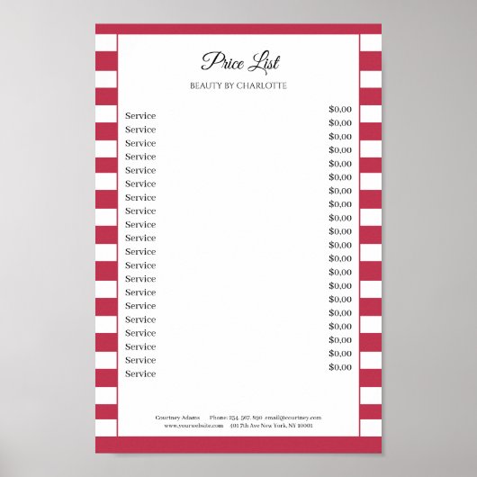 モダンストライプサロン価格表ポスター ポスター (正面)
