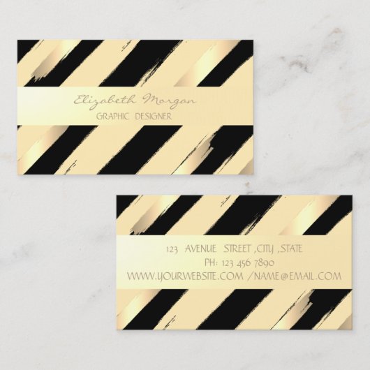 モダンストライプスタイリッシュ,フェイク金ゴールド 名刺 (正面/裏面)