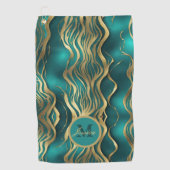 モダンストライプターコイズティール（緑がかった色）ブルーパーソナライズされた ゴルフタオル (正面)