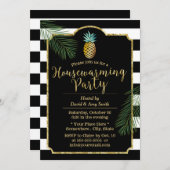 モダンストライプトロピカルパイナップル引っ越し祝いパーティー 招待状 (正面/裏面)