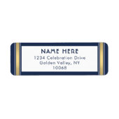 モダンストライプネイビーブルーホワイト金ゴールド差出人住所 ラベル (正面)