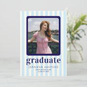 モダンストライプネイビーブルー2写真卒業 案内状 (スタンド正面)