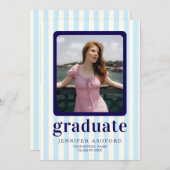 モダンストライプネイビーブルー2写真卒業 案内状 (正面/裏面)