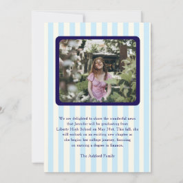 モダンストライプネイビーブルー2写真卒業 案内状