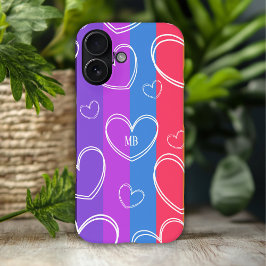 モダンストライプハートモノグラム女子ギフト iPhone 16ケース