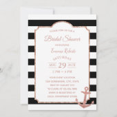 モダンストライプバラ金ゴールドいかりブライダルシャワー 招待状 (正面)