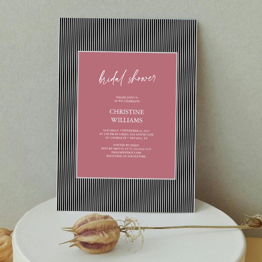 モダンストライプバラ金ゴールドブライダルシャワー 招待状