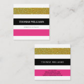 モダンストライプパターンカラフル金ゴールドグリッター スクエア名刺 (正面/裏面)