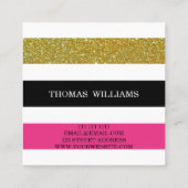 モダンストライプパターンカラフル金ゴールドグリッター スクエア名刺 (裏面)