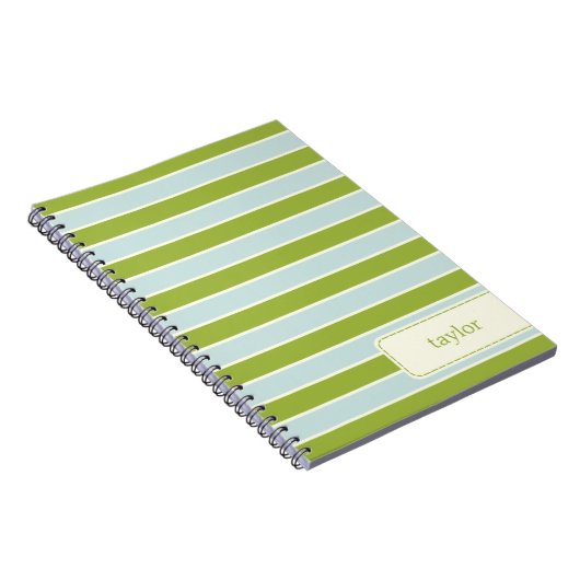 モダンストライプパーソナライズされたノート – 緑/青 ノートブック (右側)