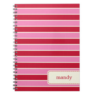 モダンストライプパーソナライズされたNotebook - Red/Pink ノートブック