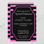 モダンストライプピンクブラック 招待状 (正面/裏面)