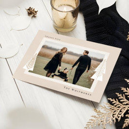 モダンストライプフレームエバーグリーンクリスマスツリーフォト シーズンカード