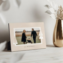 モダンストライプフレームエバーグリーンクリスマスツリーフォト