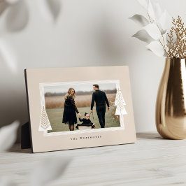 モダンストライプフレームエバーグリーンクリスマスツリーフォト フォトプラーク