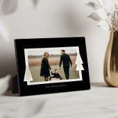 モダンストライプフレームエバーグリーンクリスマスツリーフォト フォトプラーク