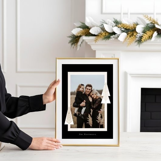 モダンストライプフレームエバーグリーンクリスマスツリーフォト ポスター