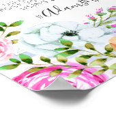 モダンストライプフローラの結婚ハッシュタグ写真の署名 ポスター (角)