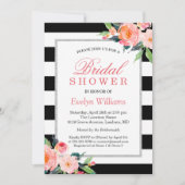 モダンストライプフローラシルバーフレームブライダルシャワー 招待状 (正面)