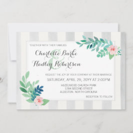 モダンストライプフローラパンジー結婚ズ 招待状