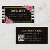 モダンストライプフローラQRコード割引カード 割引カード (正面/裏面)