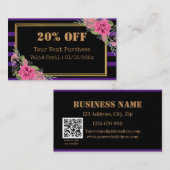 モダンストライプフローラQRコード割引カード 割引カード (正面/裏面)