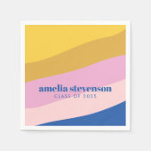 モダンストライプブルーイエローカスタム卒業式 スタンダードカクテルナプキン (正面)