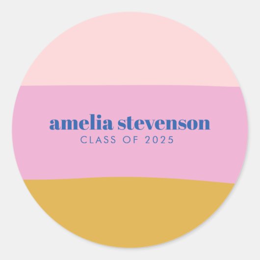 モダンストライプブルーイエローカスタム卒業式 ラウンドシール (正面)