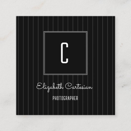 モダンストライプモノグラム |黒の名刺 コーリングカード (正面)