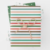 モダンストライプ点と松クリスマス ラッピングペーパーシート (インサイチュ)