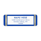 モダンストライプ王室の青と金ゴールド差出人住所 ラベル (正面)