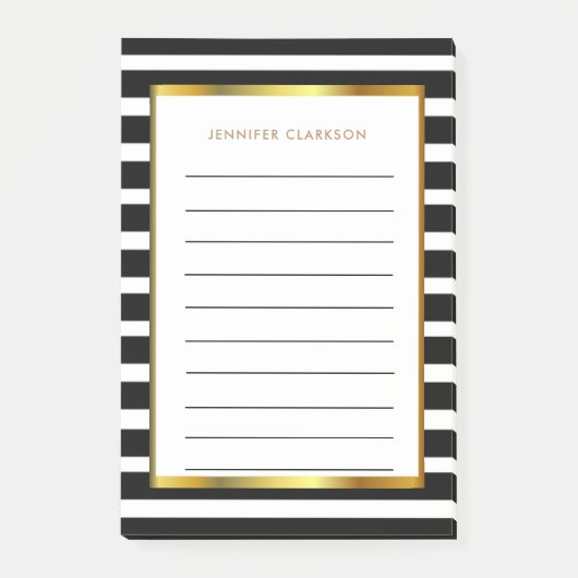 モダンストライプ白黒パーソナライズされた金ゴールド ポストイット (正面)