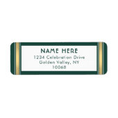 モダンストライプ緑金ゴールドと白差出人住所 ラベル (正面)