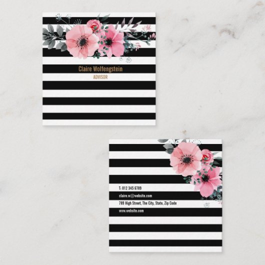 モダンストライプ花プロフェッショナルスクエア スクエア名刺 (正面/裏面)