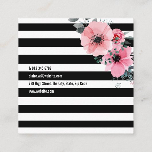 モダンストライプ花プロフェッショナルスクエア スクエア名刺 (裏面)