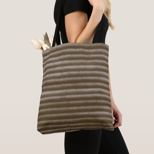 モダンストライプ茶と白 トートバッグ