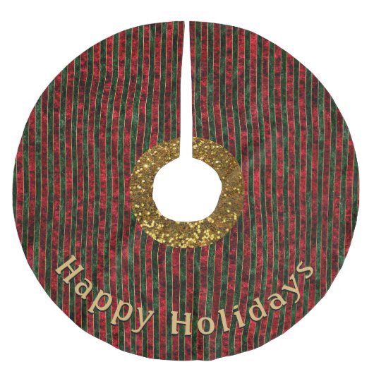 モダンストライプ赤の緑のパターン ブラッシュドポリエステルツリースカート (正面)