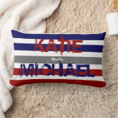 モダンストライプ赤白青wカップルの名前 ランバークッション (ブランケット)