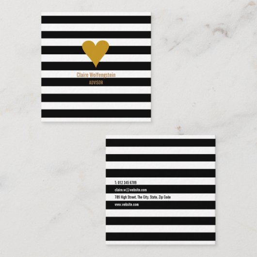 モダンストライプ金ゴールドハートプロフェッショナルスクエア スクエア名刺 (正面/裏面)