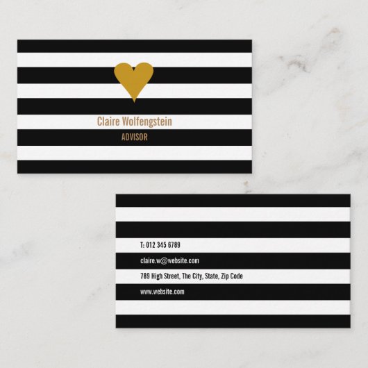 モダンストライプ金ゴールドハートプロフェッショナル 名刺 (正面/裏面)