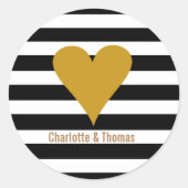 モダンストライプ金ゴールドハート名門私立校風の ラウンドシール (正面)