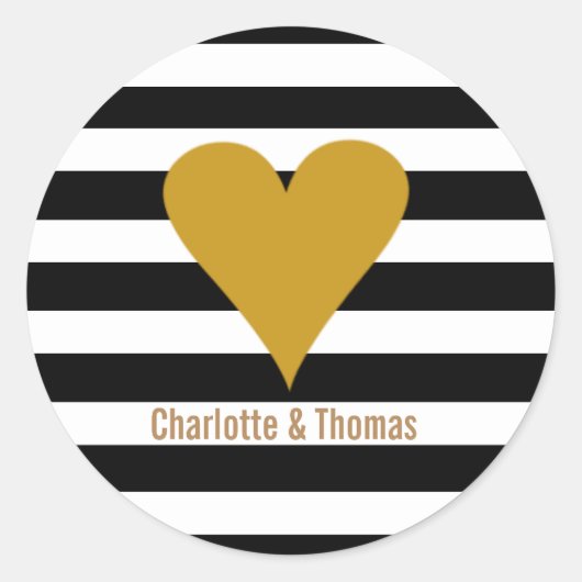 モダンストライプ金ゴールドハート名門私立校風の ラウンドシール (正面)