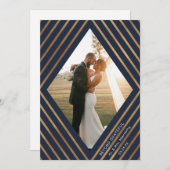 モダンストライプ金ゴールドDiamond Frame 結婚 Photo's サンキューカード (正面/裏面)
